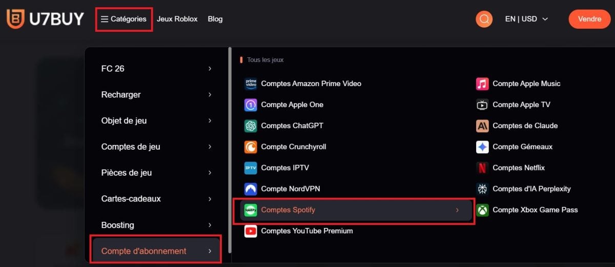 Найдите Spotify в категории «Подписки» на сайте U7BUY, чтобы ознакомиться с предложениями.