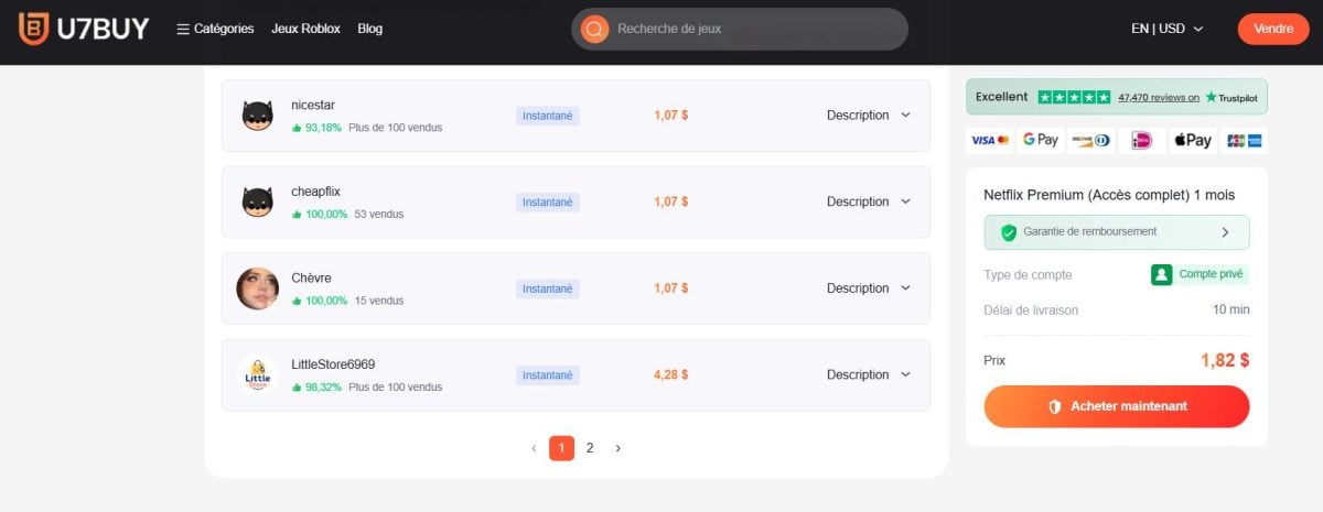 Choose a Netflix account seller on U7BUY.
