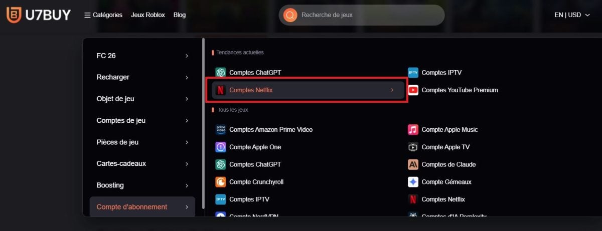 Netflix accounts are included in the subscription accounts on U7BUY.