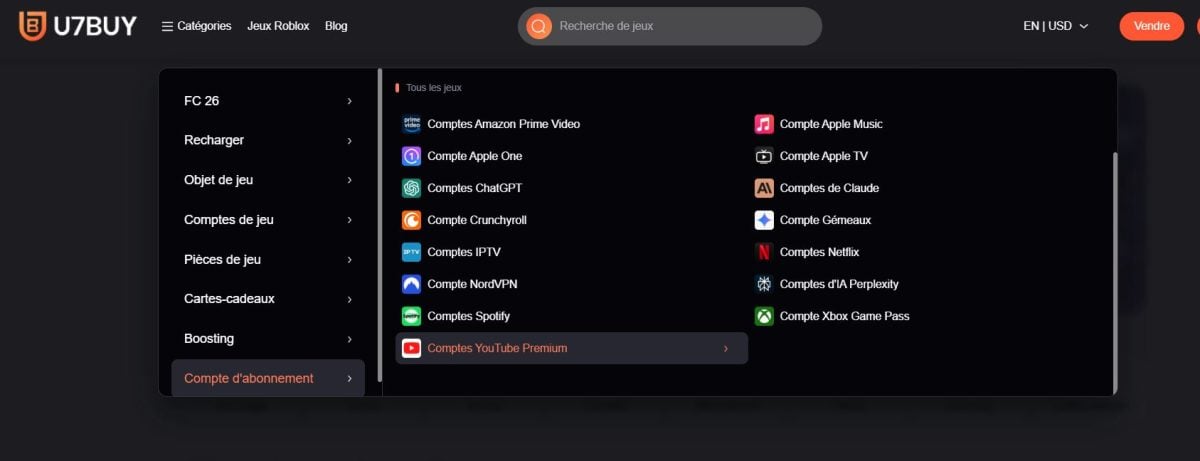 Search for YouTube Premium on U7BUY.