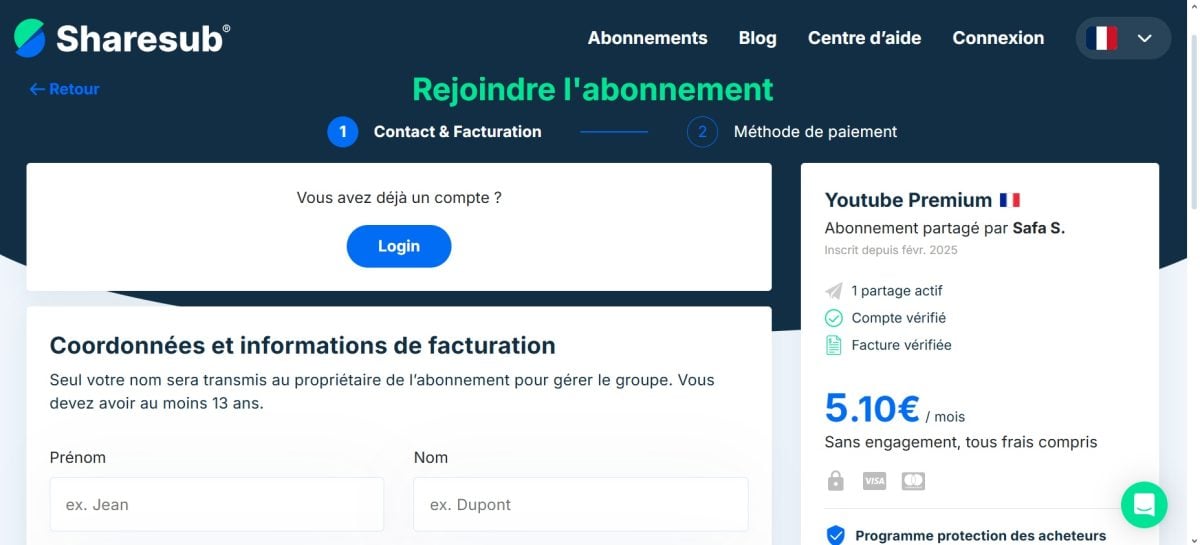 Se avete già un account su Sharesub, ma siete interessati a un abbonamento YouTube Premium più economico, potete accedere direttamente da questa pagina.