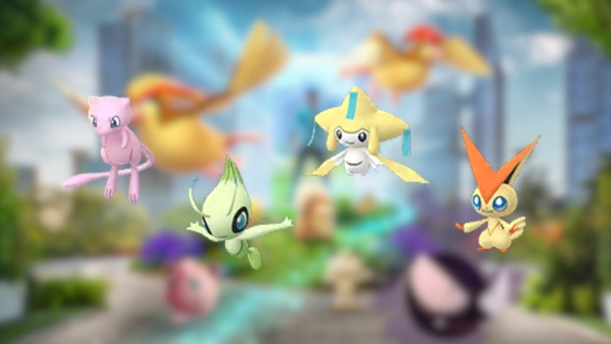 Слева направо: Мью, Селеби, Джирачи и Виктини в игре Pokémon GO.