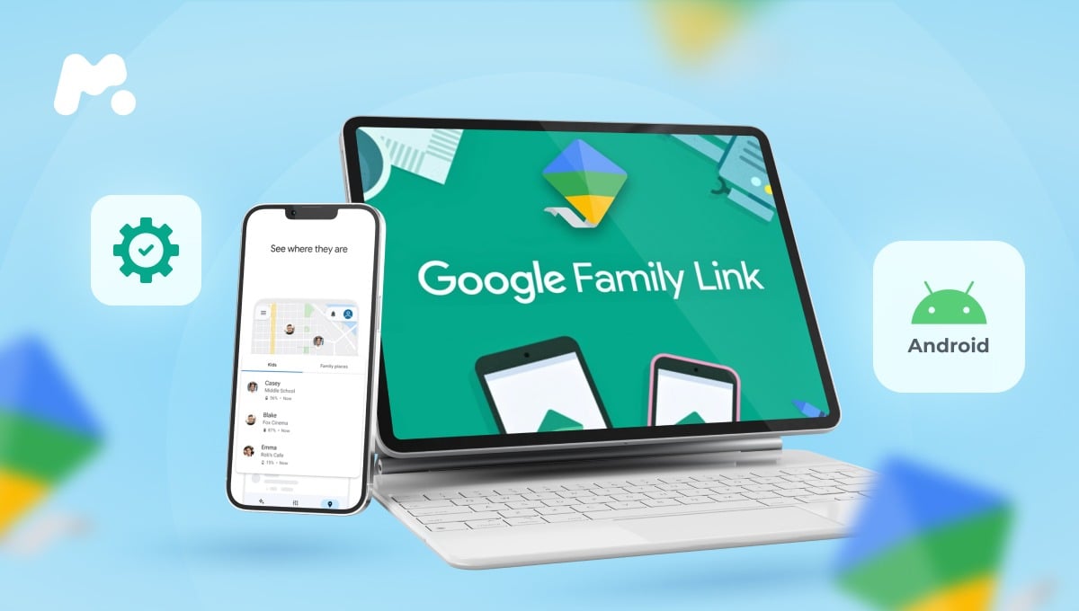 Brugergrænsefladen til administration af Google Family Link-appen.