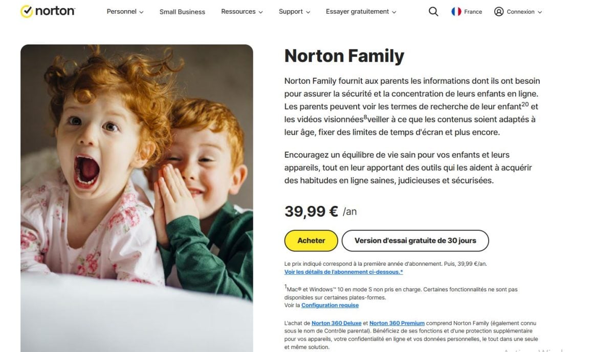 Hovedgrænsefladen i Norton Family til skærmstyring.