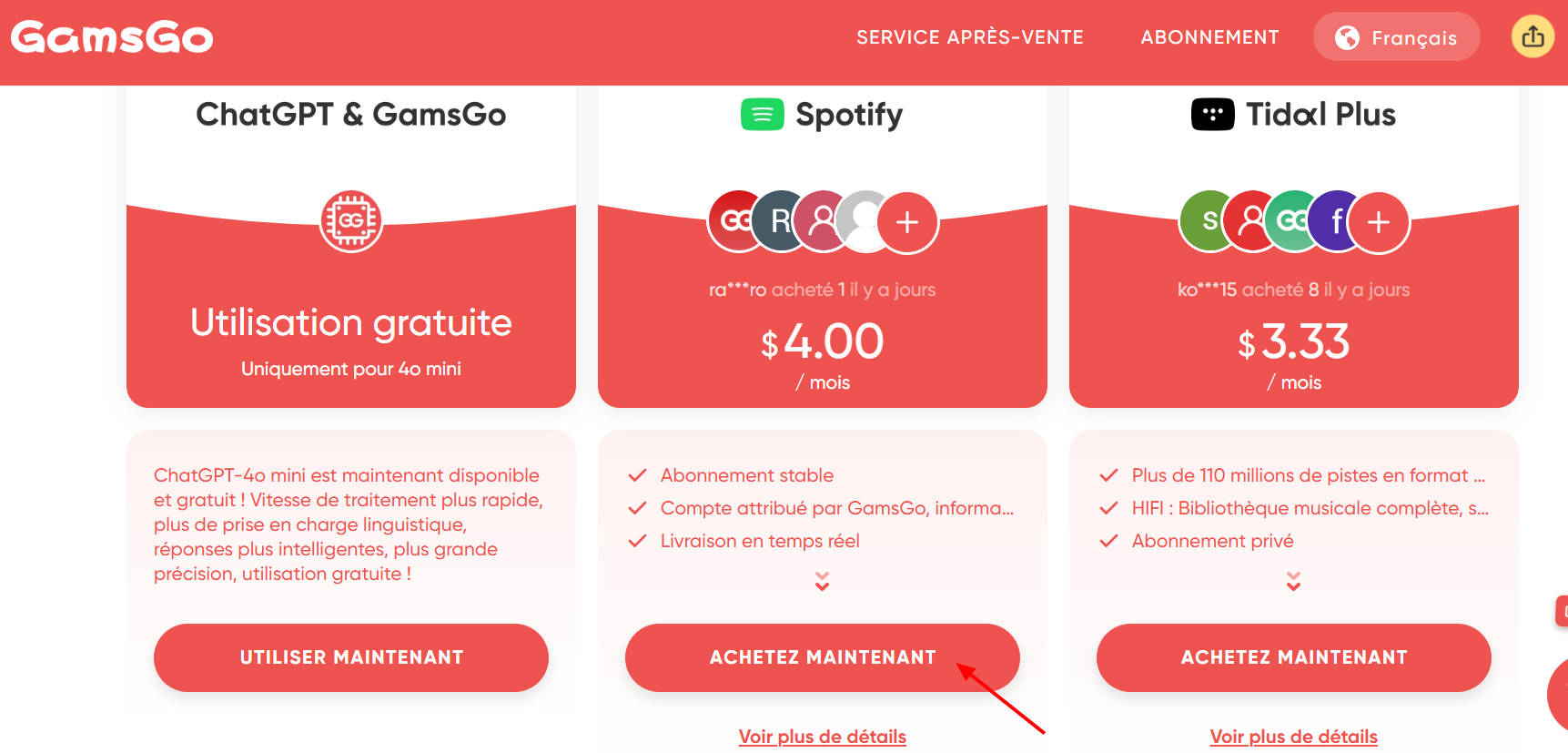 Neste exemplo, escolhi a oferta Spotify a 4 $ por mês
