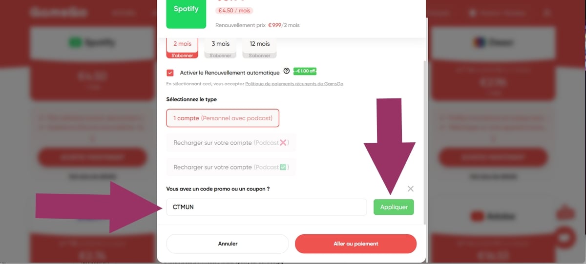 Après avoir renseigné le code promo, le bouton "Appliquer" deviendra vert, et vous devrez cliquer dessus ©️ Karen pour Alucare.fr