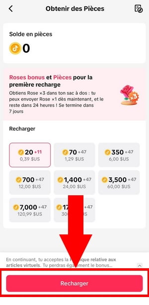 Reload coins on TikTok
