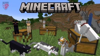 Ilustración de gatos mansos en Minecraft