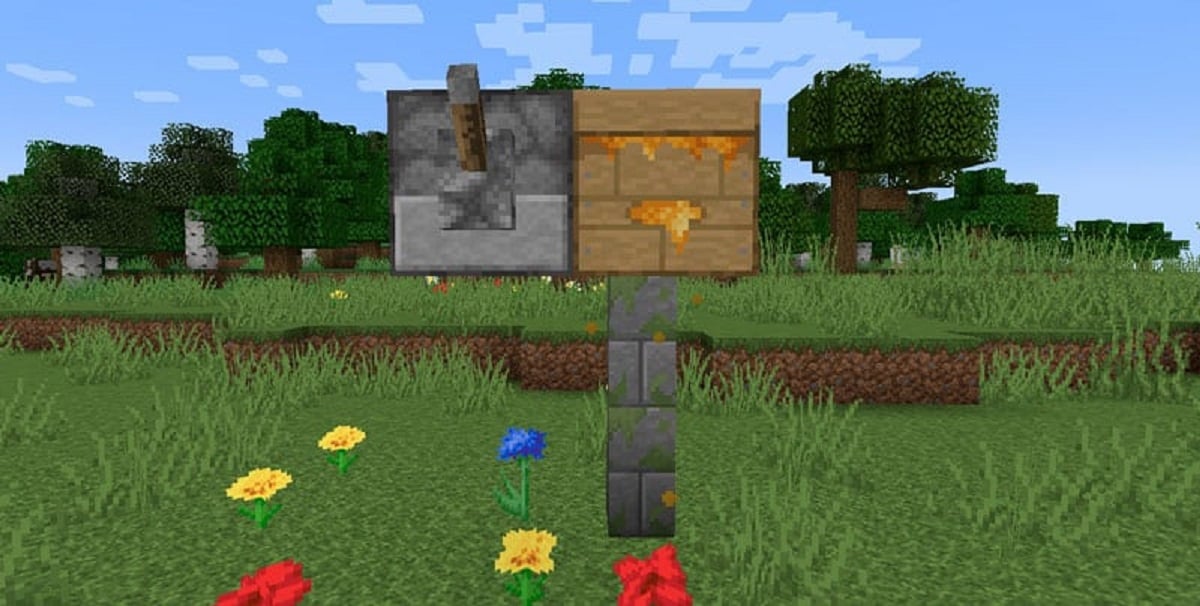 Uma colmeia a transbordar de mel em Minecraft 