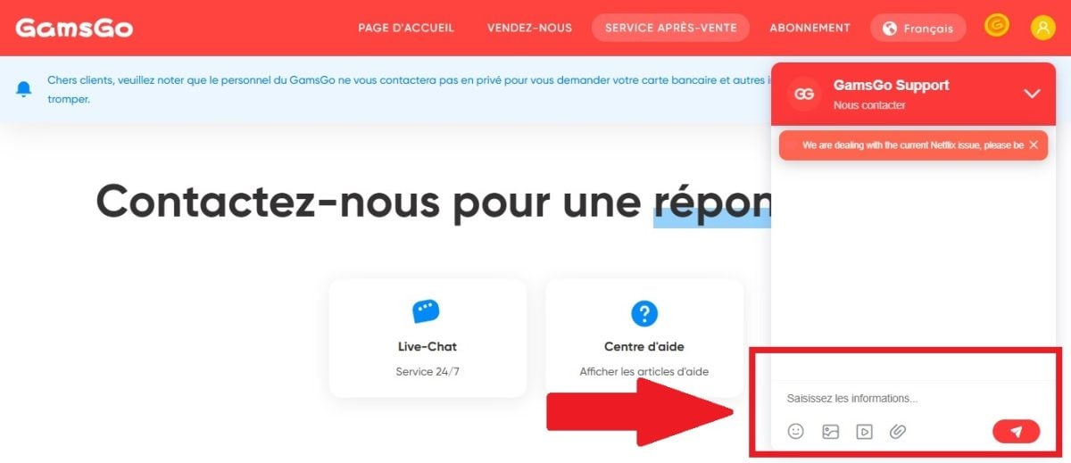 Il vous suffit de quelques clics pour informer GamsGo de votre problème