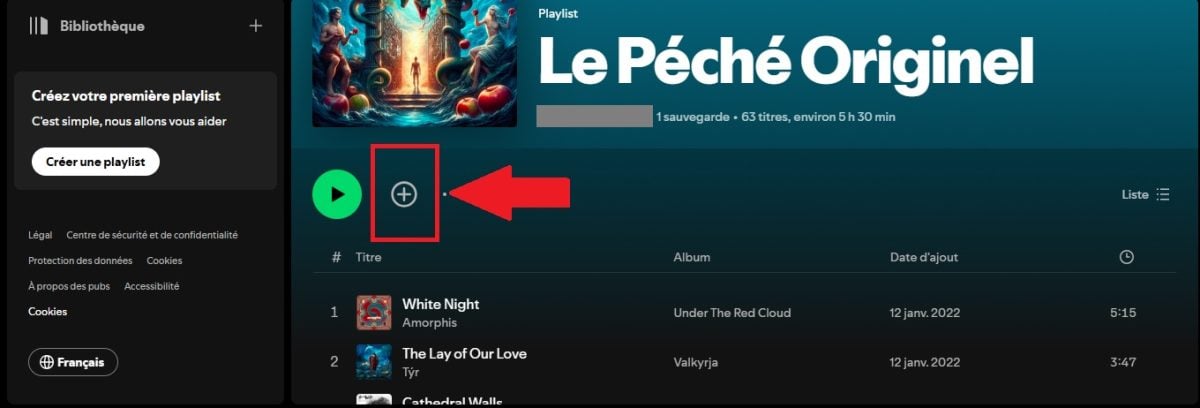 Cliquez sur + pour sauvegarder la playlist