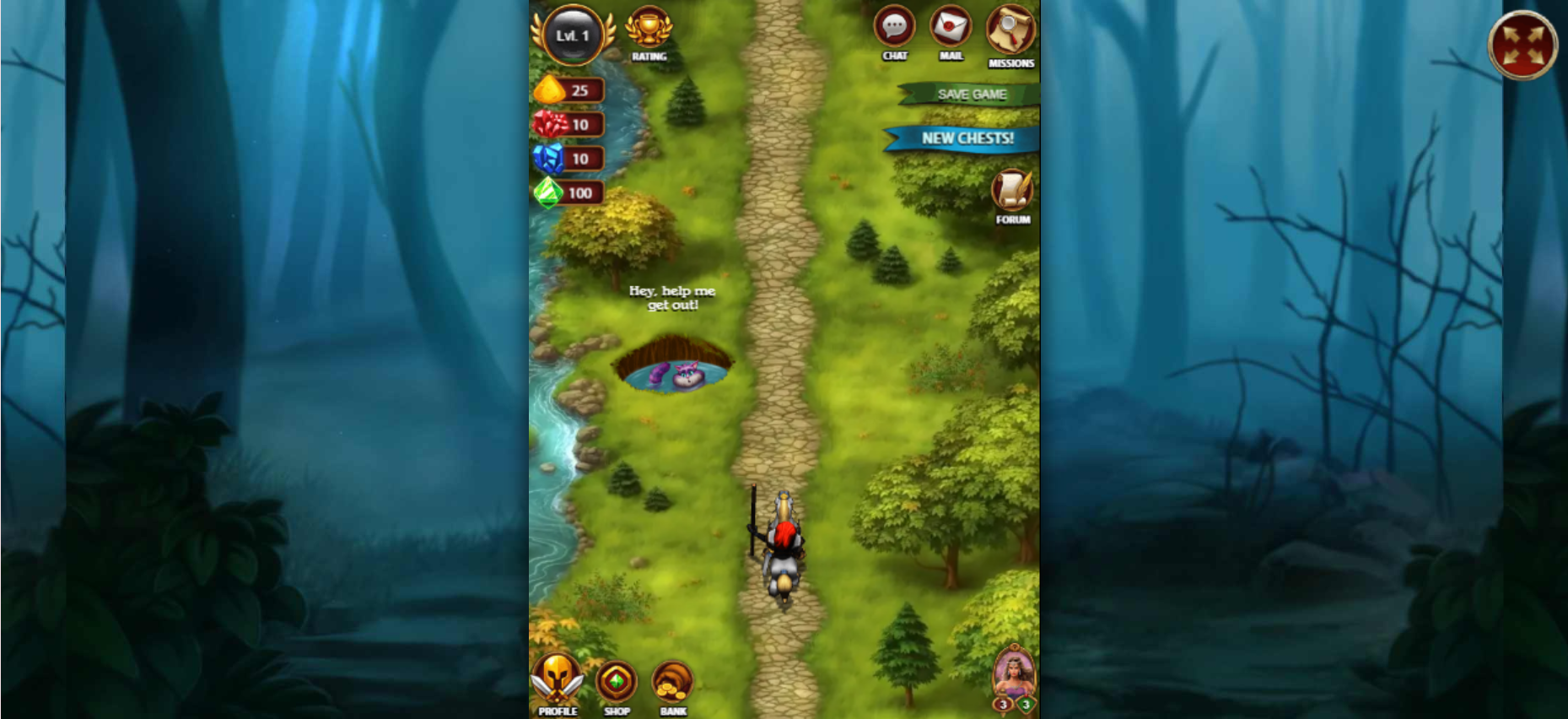 Here's a glimpse of the gameplay that awaits you in Mirrorland, with your character in the middle and the various menus in each corner of the screen.
