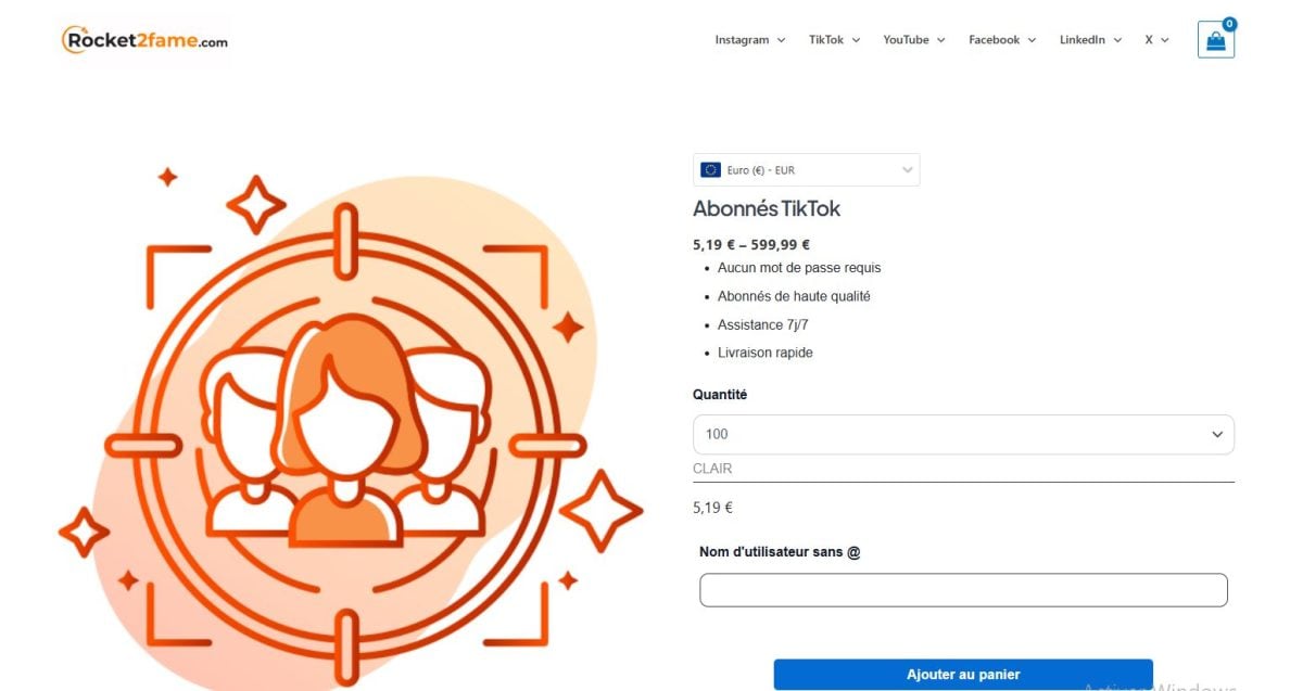 Rocket2fameが提供するTikTokフォロワーパックの価格一覧