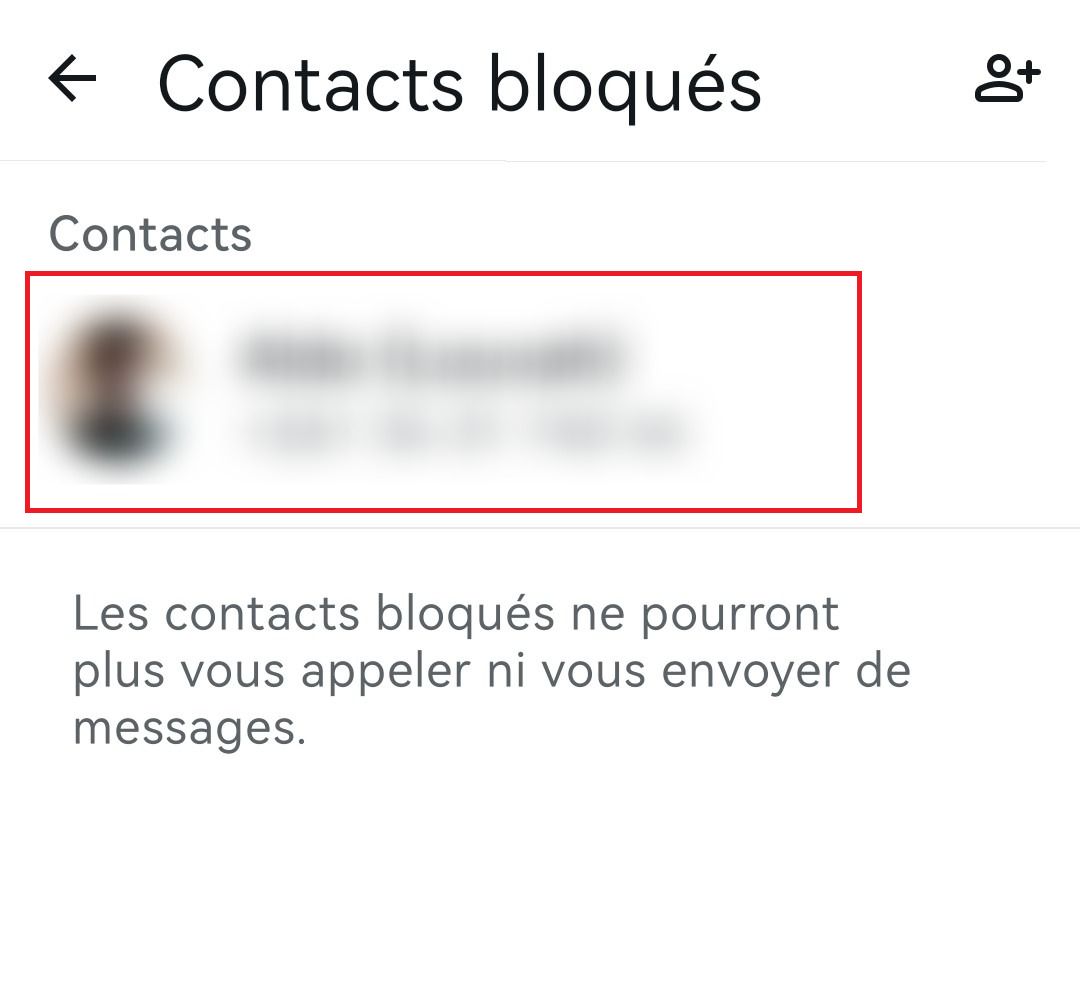 Alle Personen, die Sie in der App blockieren, erscheinen auf diese Weise mit ihrem Profilfoto und ihrem Namen und/oder ihrer Nummer