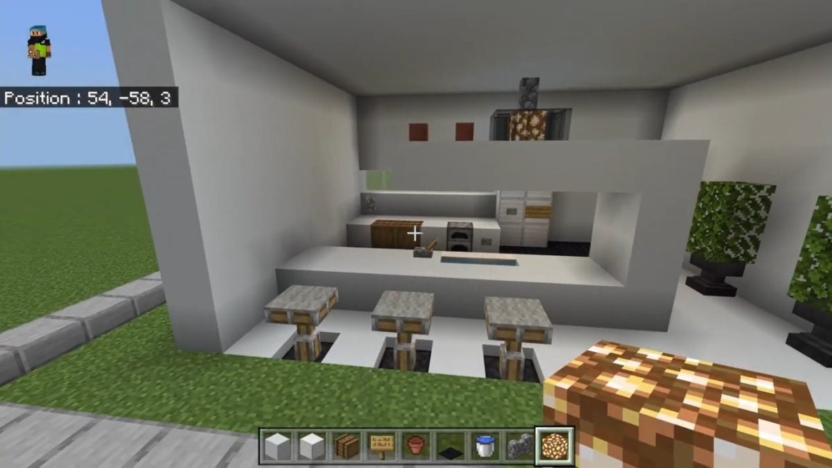 Uma cozinha moderna e totalmente equipada criada pelo YouTubeur Matheopro19 em Minecraft