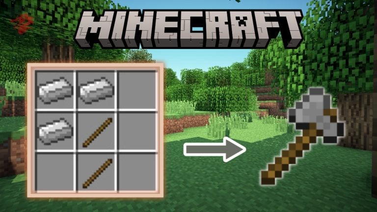 Иллюстрация изготовления железного топора в Minecraft
