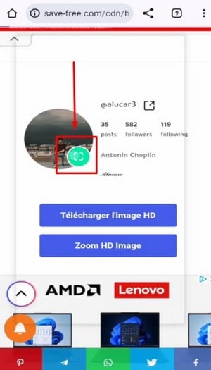 Clique para ver a sua fotografia de perfil do Instagram