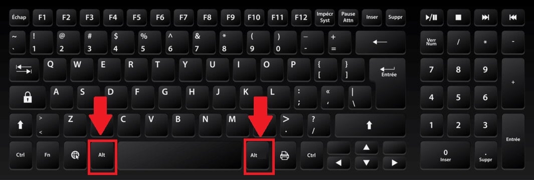 Gambar yang menunjukkan tombol Alt pada keyboard bahasa Inggris (QWERTY)