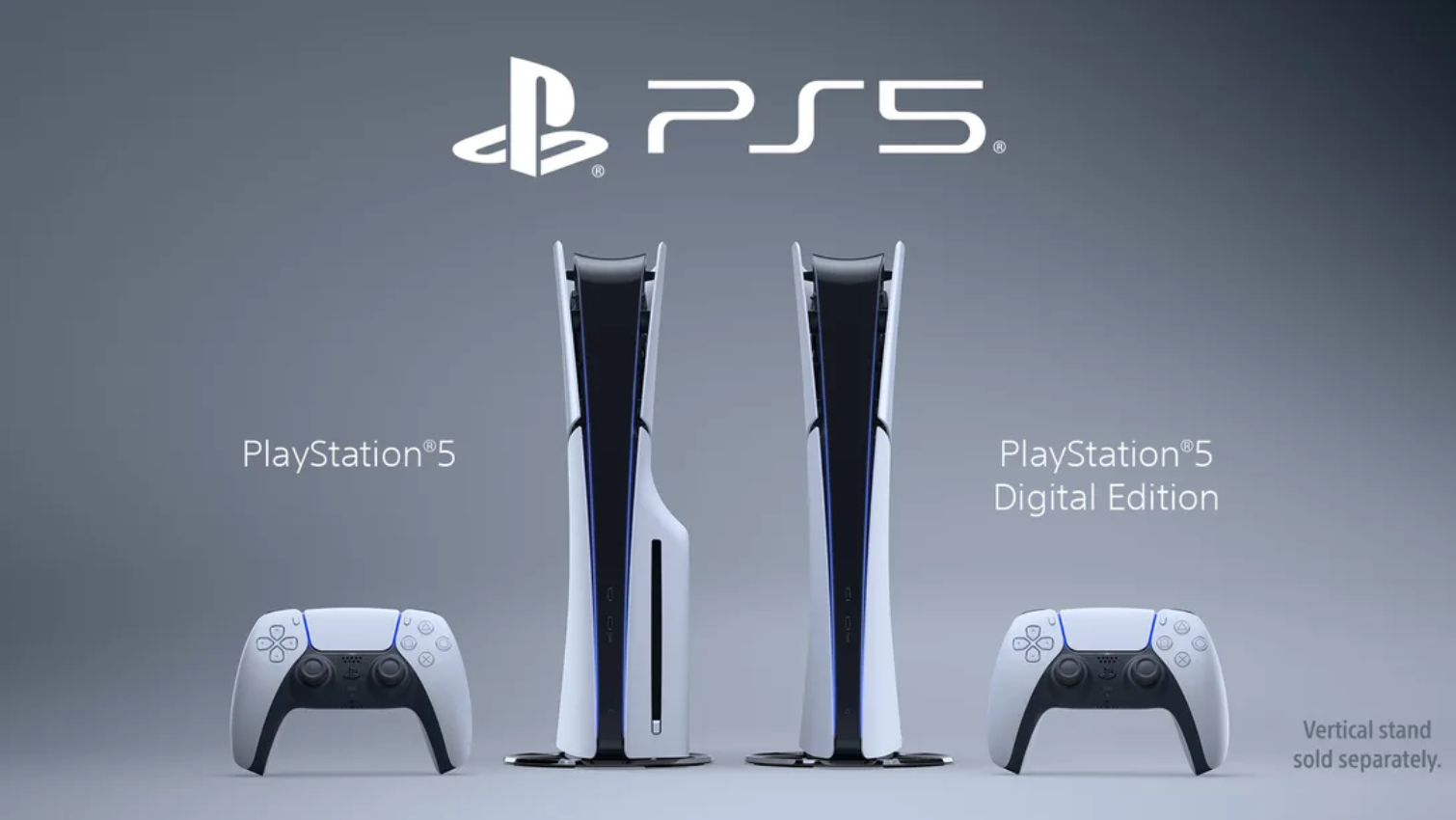 Esta imagen muestra una PlayStation 5 Standard a la izquierda y una PlayStation 5: Digital Edition a la derecha.