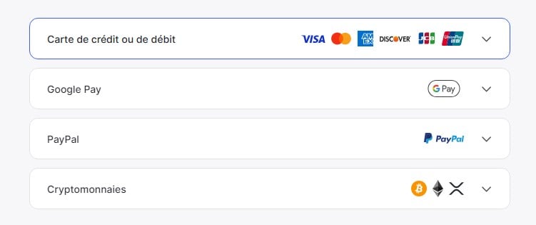 Modes de paiement disponibles pour NordVPN
