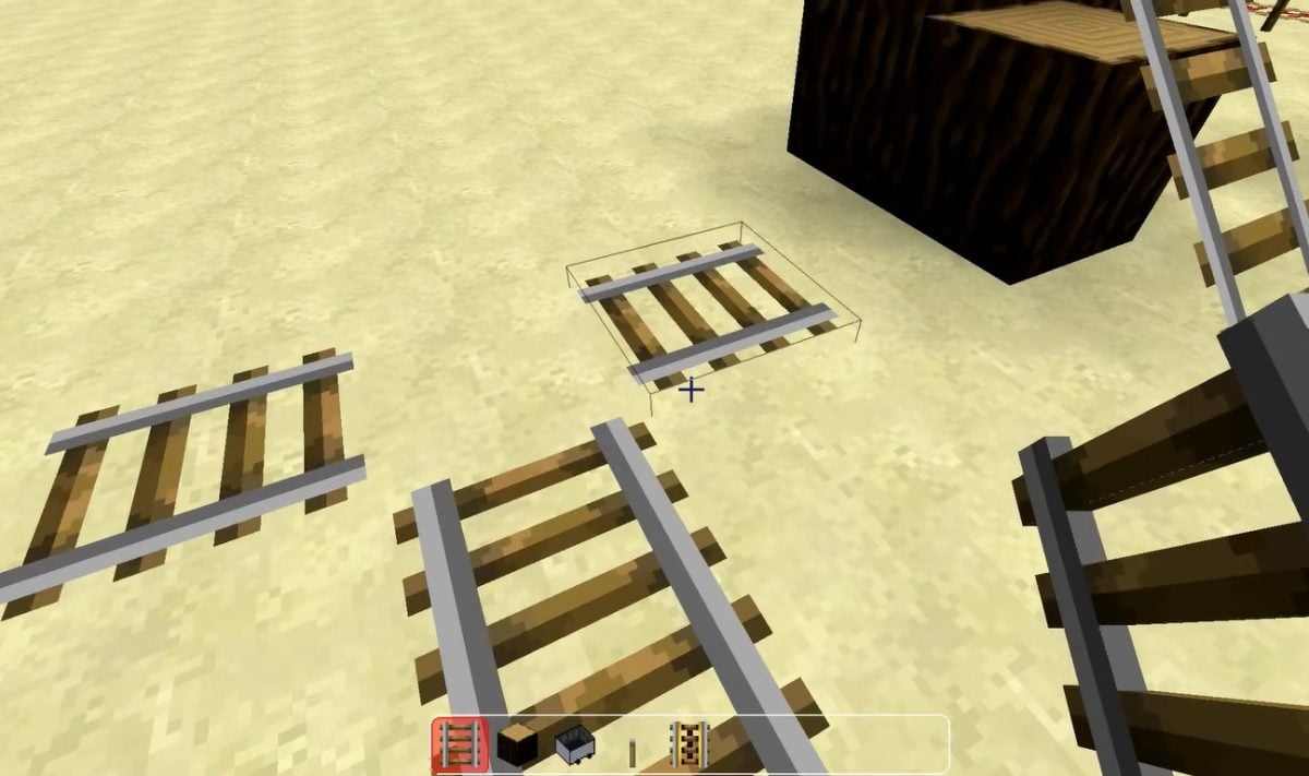 以下は、Minecraftで従来のレールを使ったスイッチを作る最初のステップである。