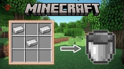 Ilustração do fabrico de baldes em Minecraft