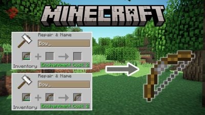 Ilustração da reparação de um arco Minecraft