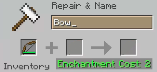 Colocar o arco partido no primeiro quadrado da bigorna Minecraft