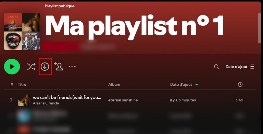 Botón para descargar una lista de reproducción de Spotify