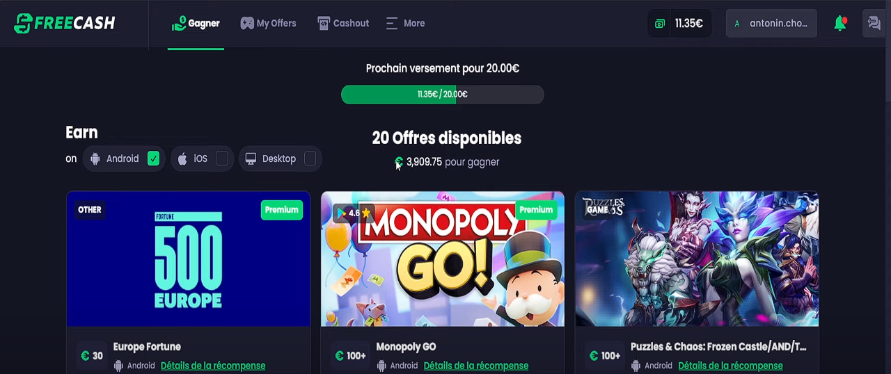 Em dezembro de 2024, estavam disponíveis 20 ofertas para ganhar até 3.900 euros no FreeCash.