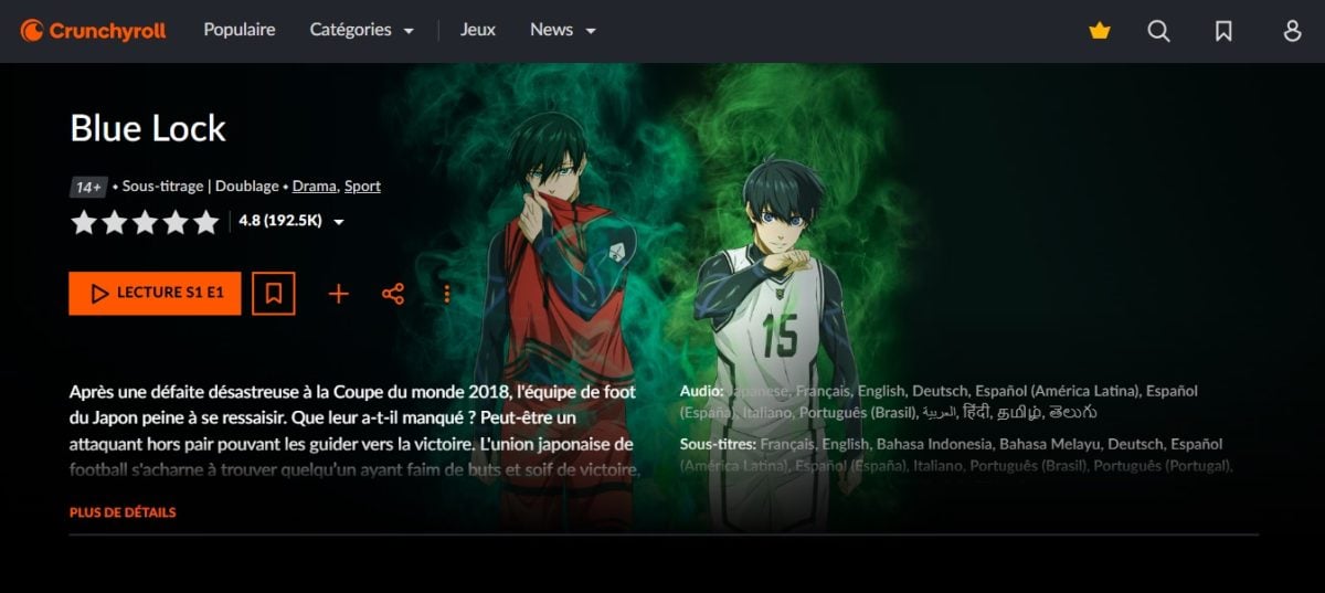 Blue Lock è disponibile in VF e VOSTFR su Crunchyroll