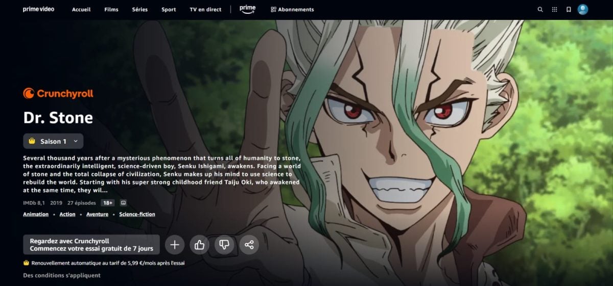 Dr Stone no Amazon Prime Video