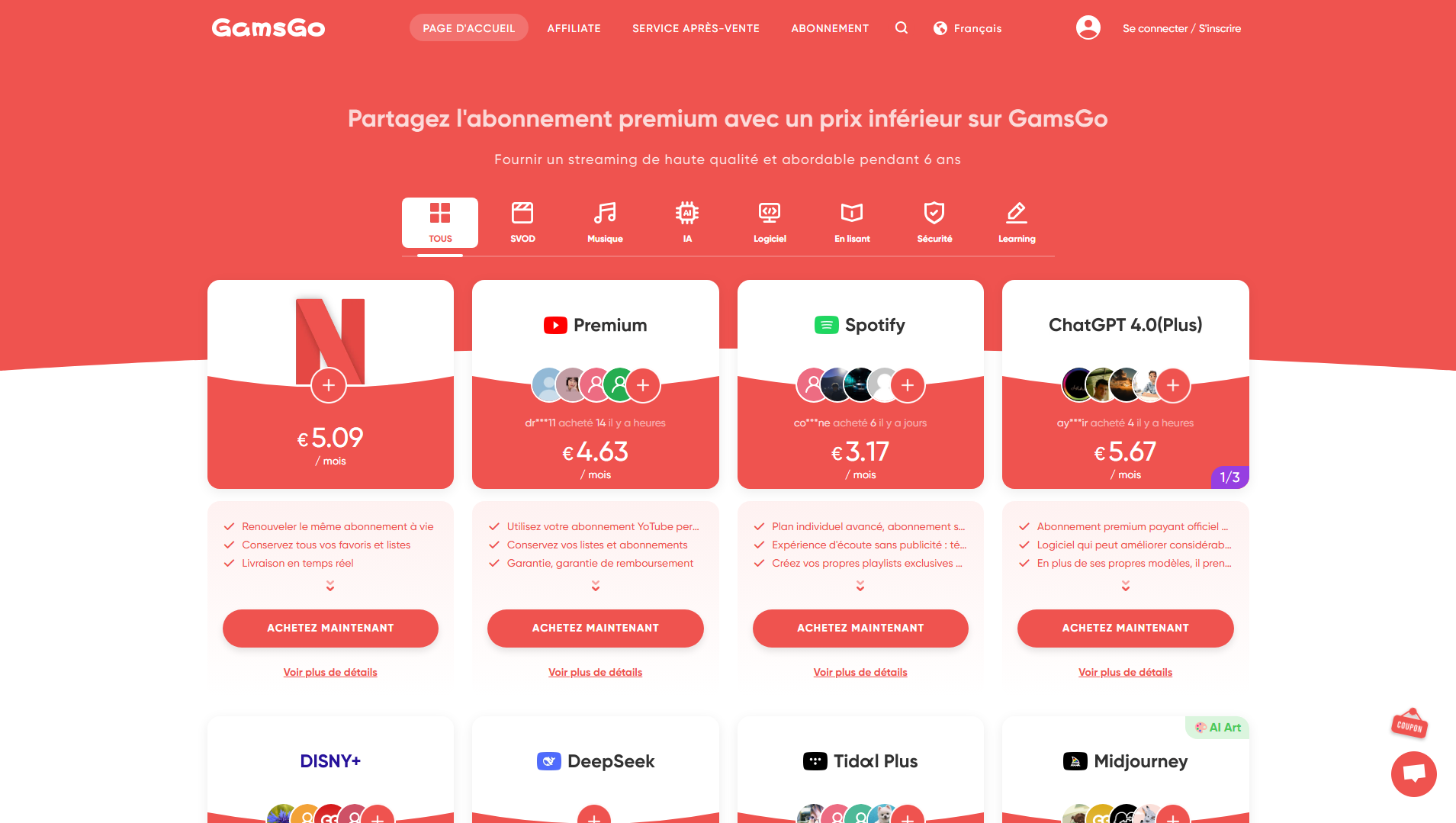 GamsGo 主页截图，它是 Coosub 的第一个替代网站。©️Dramsey for Alucare.fr