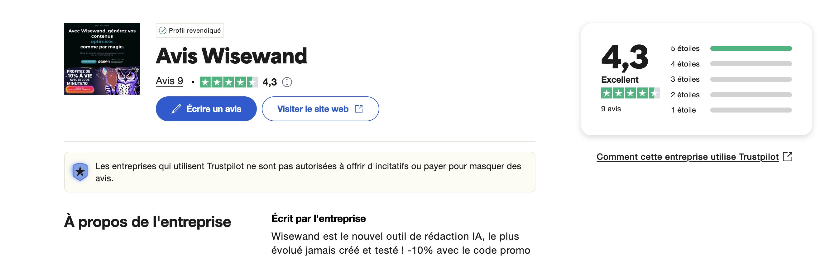Opiniões trustpilot wisewand