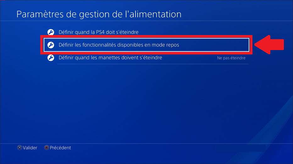Sélectionnez l'option Définir les fonctionnalités disponibles en mode repos 
