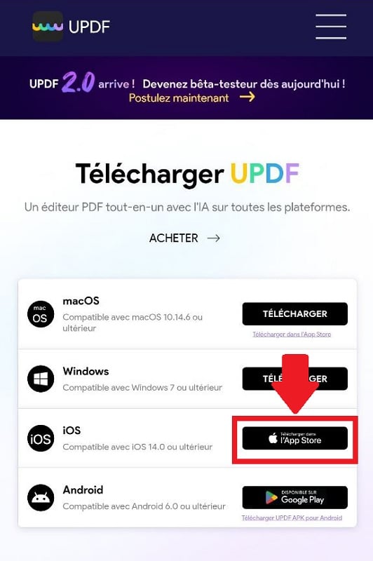 UPDF vous invite à aller sur l'App Store pour télécharger sa version iOS