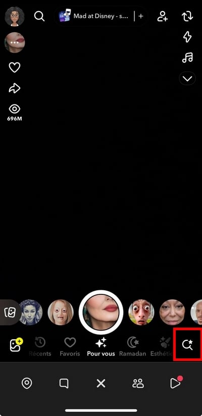 Klick auf die Lupe auf Snapchat