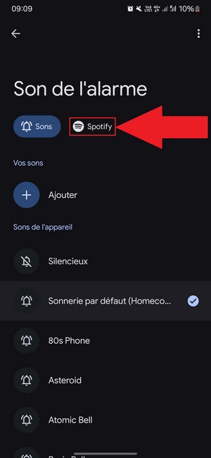 L'option pour mettre une chanson tirée de <span class="notranslate">Spotify</span>. 