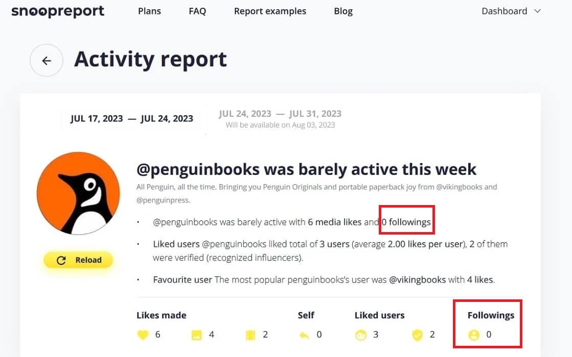 Option to view someone's latest Instagram subscriptions via the Snoopreport dashboard