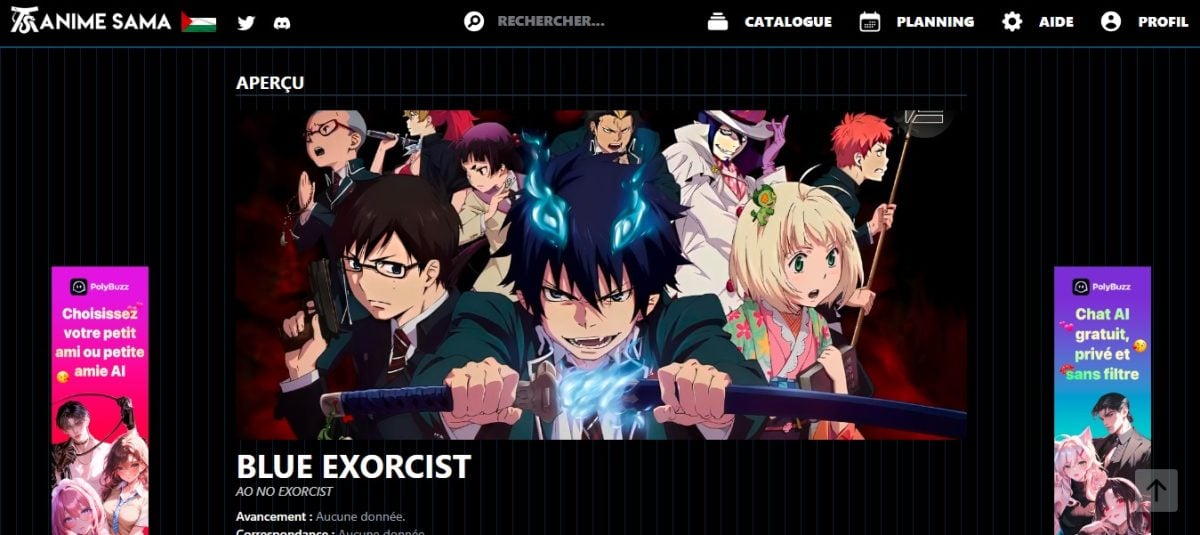 Sítios como Anime-sama.fr oferecem gratuitamente todas as temporadas de Blue Exorcist.