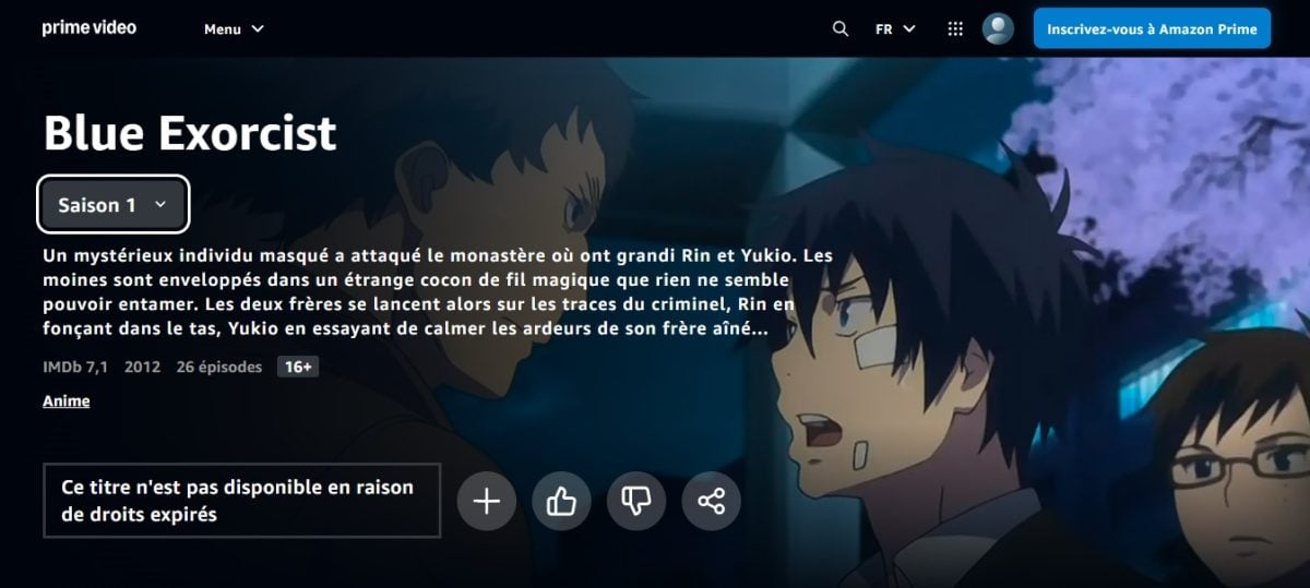 Pode encontrar o Blue Exorcist na biblioteca Prime Video