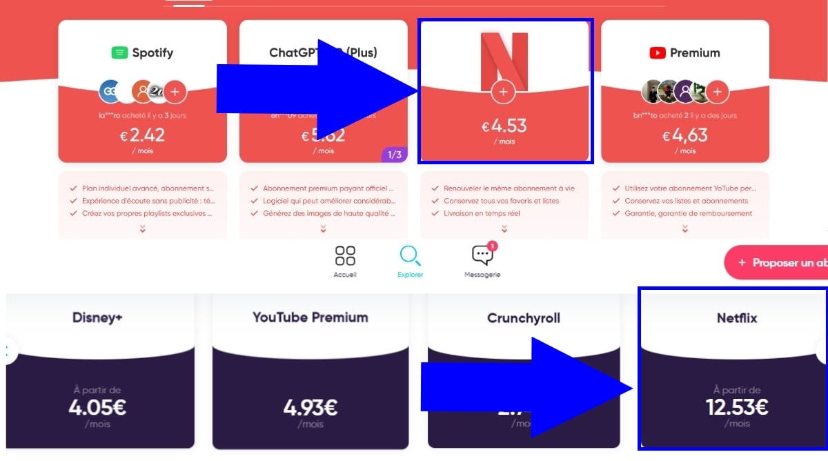 GamsGo (oben) vs. Spliiit (unten), welche der beiden Plattformen bietet Netflix Premium zum besten Preis? 