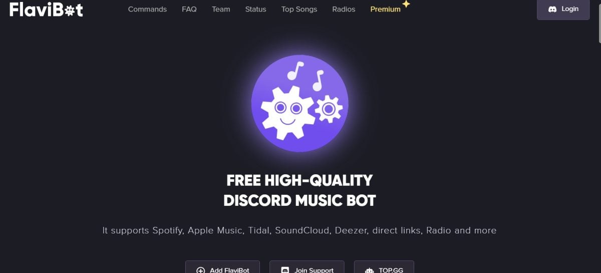 O FlaviBot é um bot de música gratuito disponível no Discord que permite ouvir músicas e listas de reprodução do Spotify, Deezer e Apple Music.