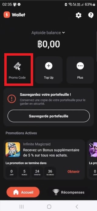 2. Click on "Promo Code".