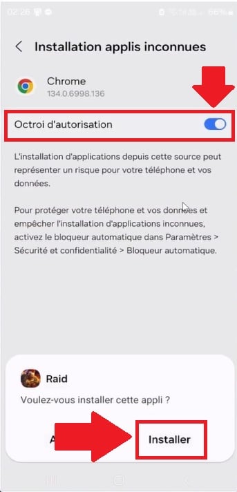 2. Activate the "Grant authorization" button to authorize installation of RSL via Aptoide.