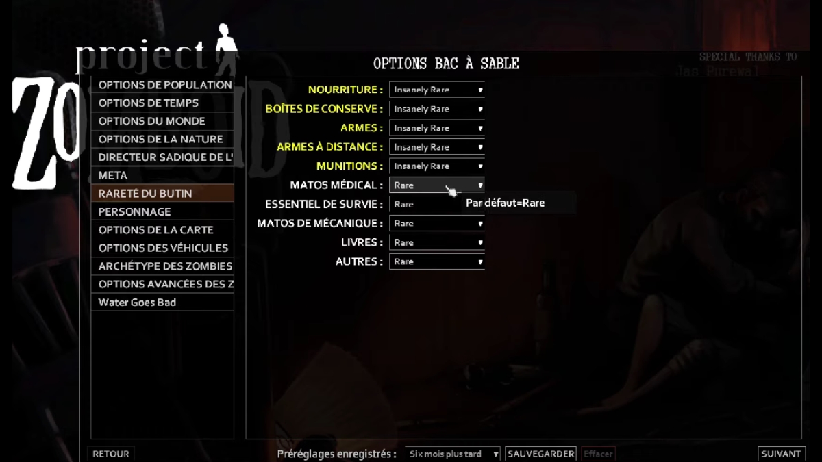 project zomboid parametres game