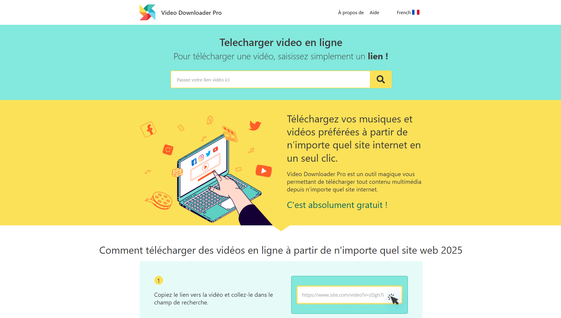Página inicial do Video Downloader Pro. ©️Dramsey para Alucare.fr