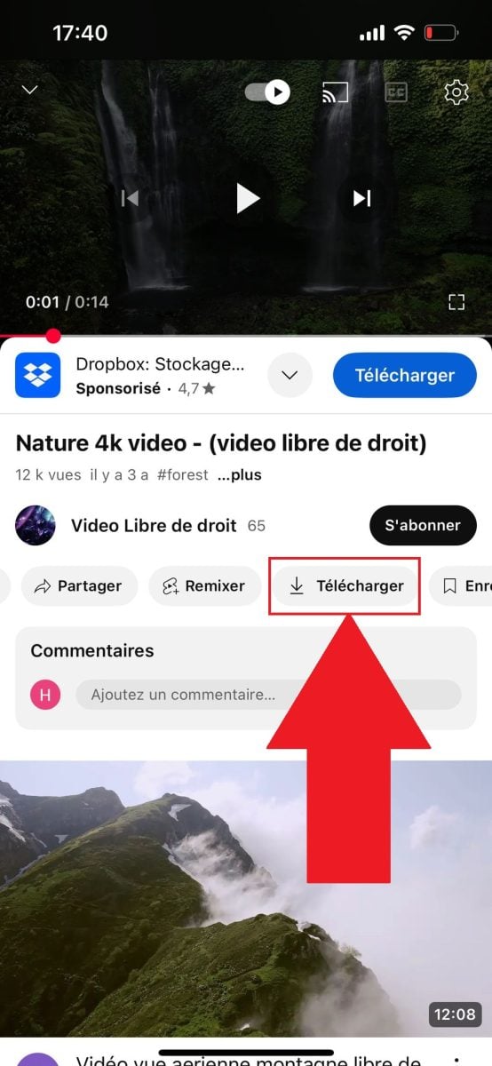O botão para descarregar um vídeo do YouTube para o iPhone ©️Dramsey para Alucare.fr