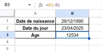 4. Sottrarre la data attuale (B2) dalla data di nascita (B1).