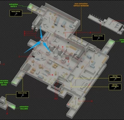 Corps dans l'usine dans le bunker